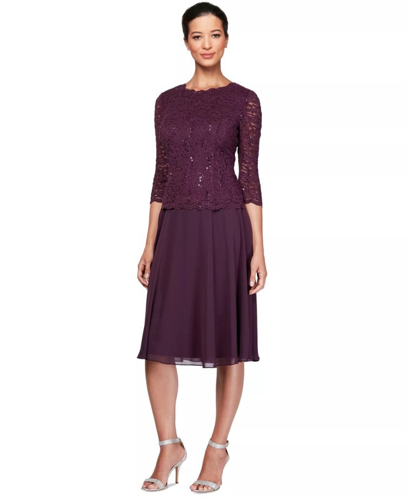 rehearsal dinner mother of the groom dress with sequined lace.