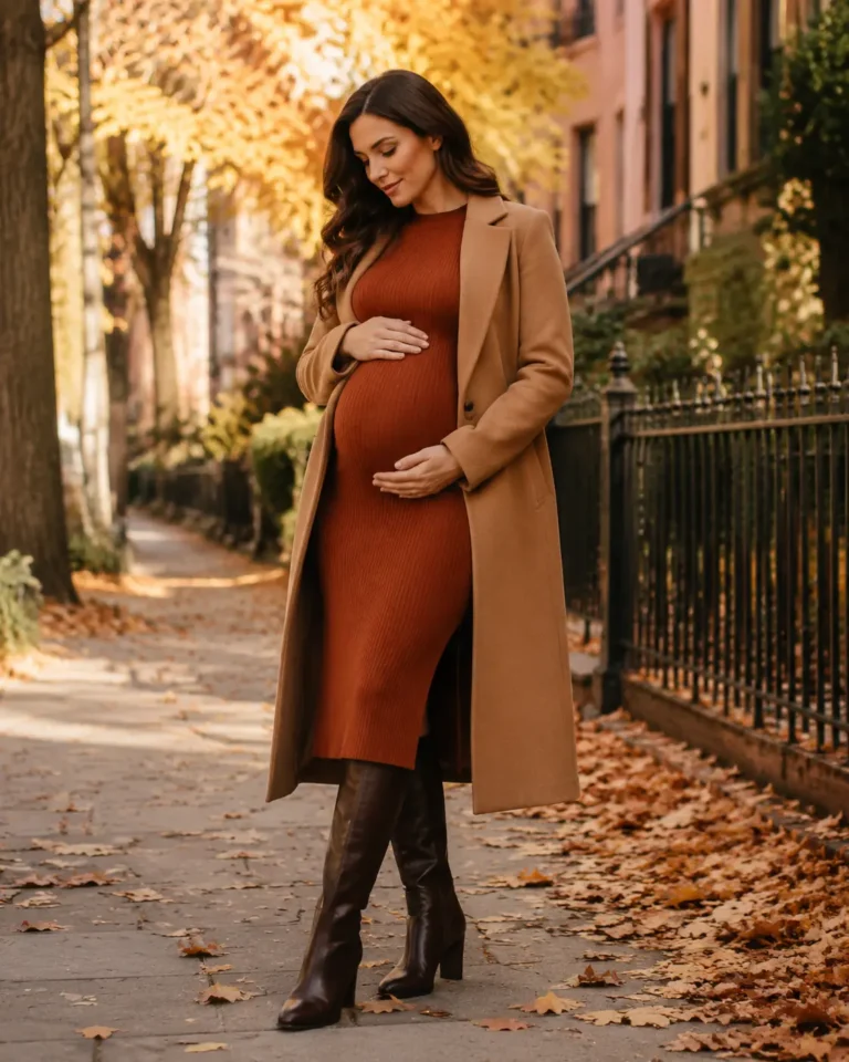 19 Elegant Fall Maternity Outfits for a Cozy, Polished Bump