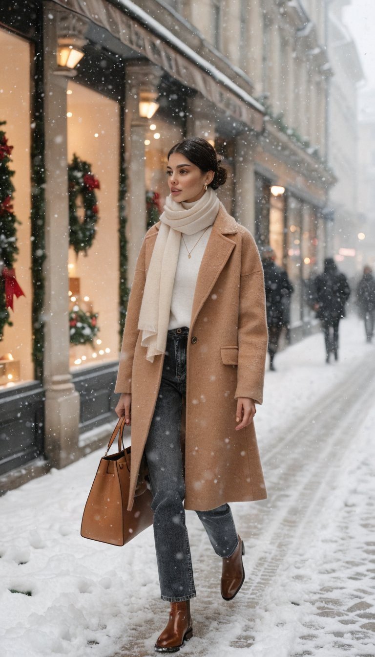 3. The Camel Coat Christmas Shopping Outfit