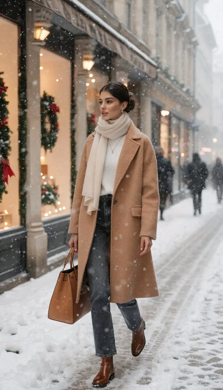 3. The Camel Coat Christmas Shopping Outfit