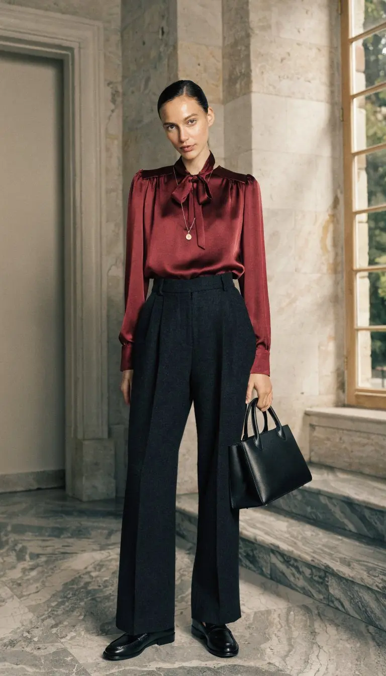 4. The Burgundy Silk Blouse Sophisticate