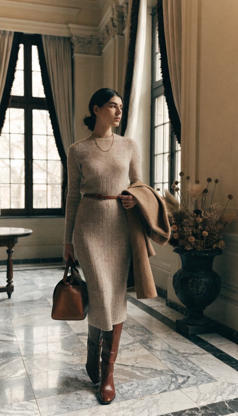 11. The Beige Sweater Dress Elegance
