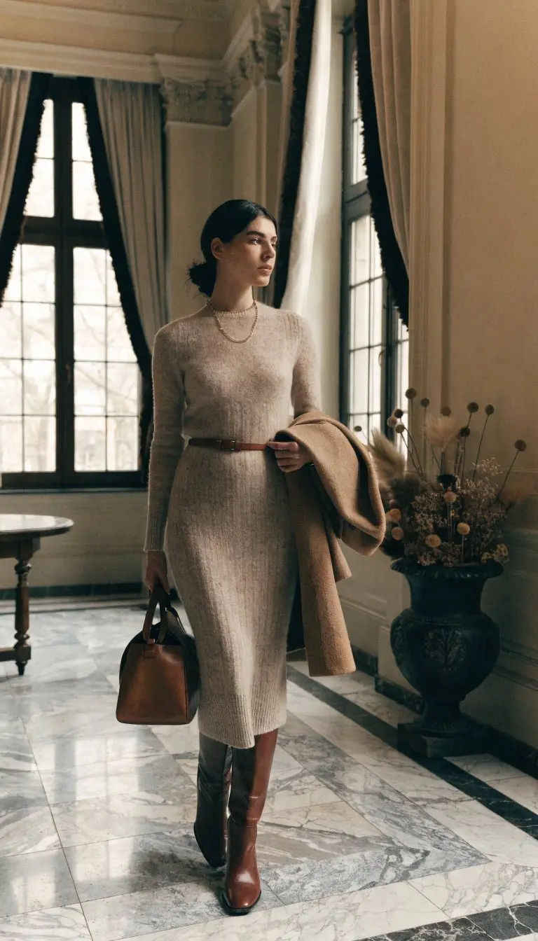 11. The Beige Sweater Dress Elegance