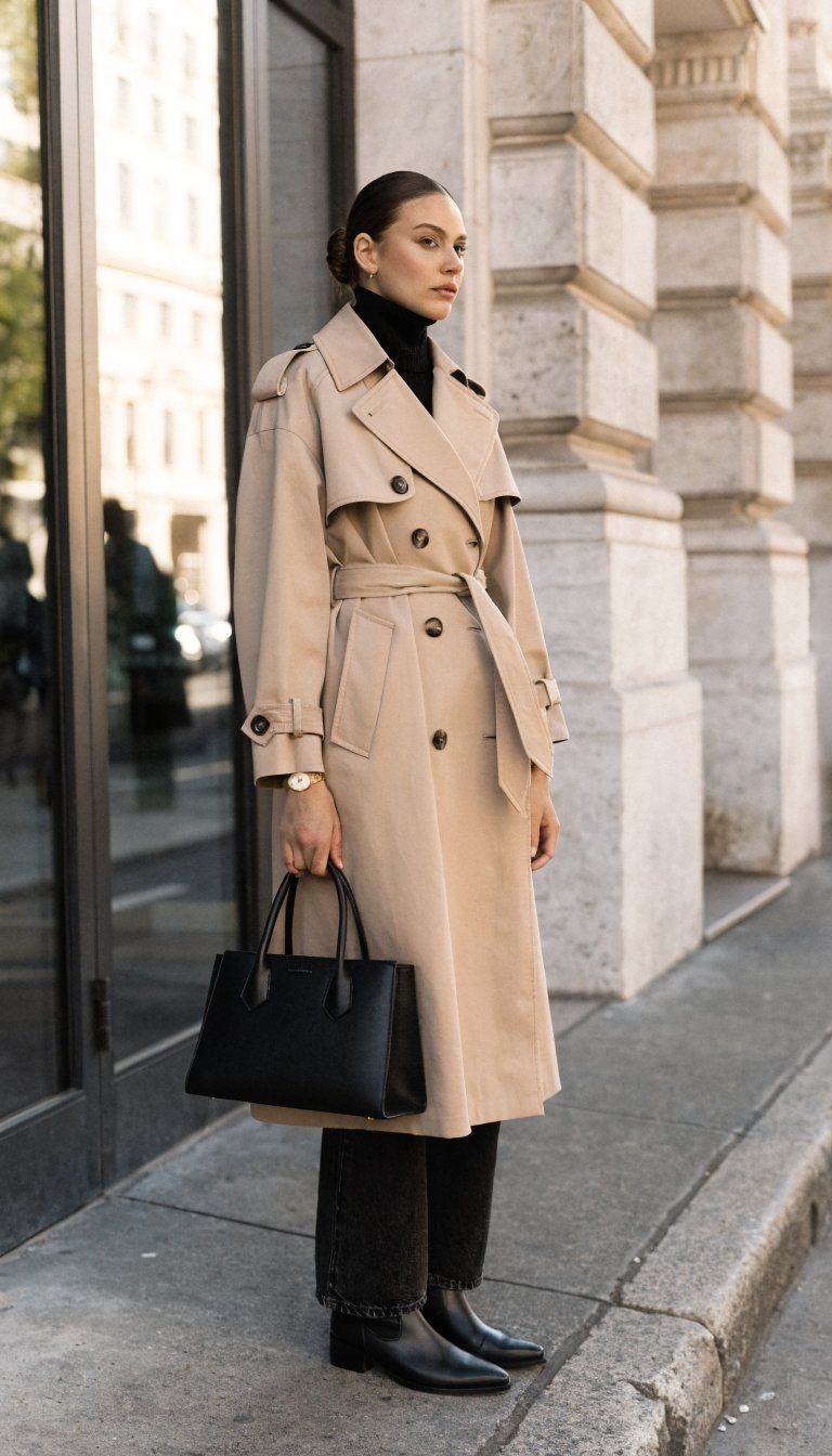 12. Beige Trench Coat Over Everything Moment