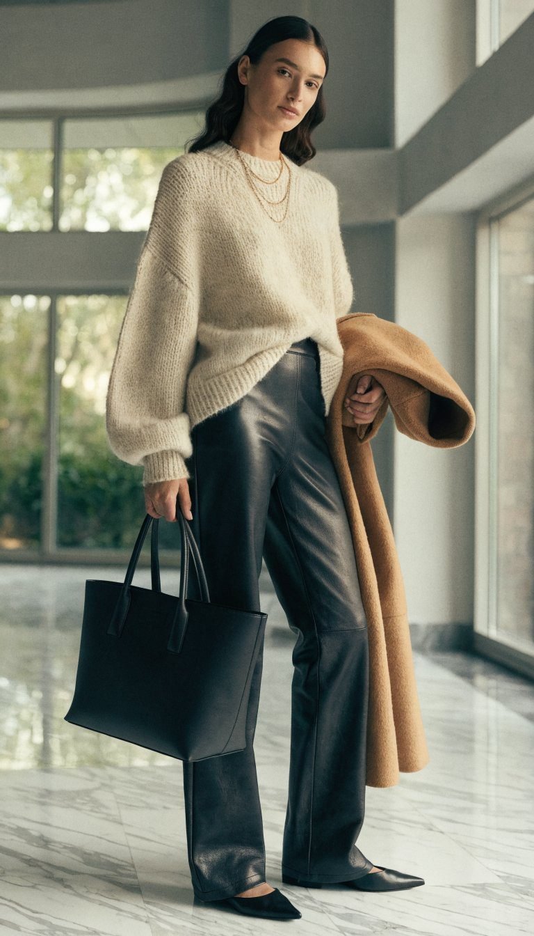 8. The Oversized Knit and Leather Pants Power Duo
