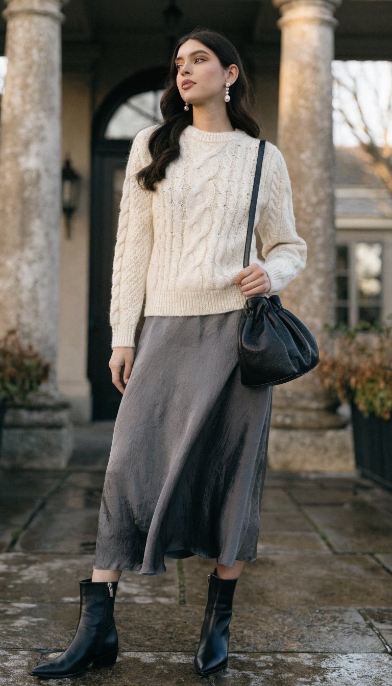 13. The Cream Knit and Midi Skirt Softness