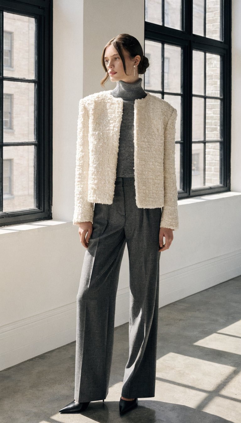 14. Charcoal and Ivory Contrast That Pops