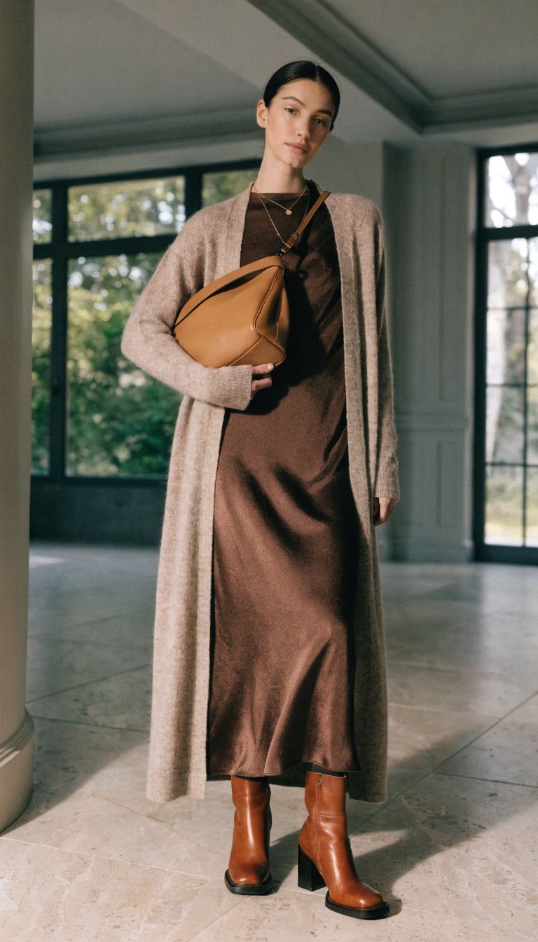 8. The Long Cardigan and Slip Dress Layering Magic