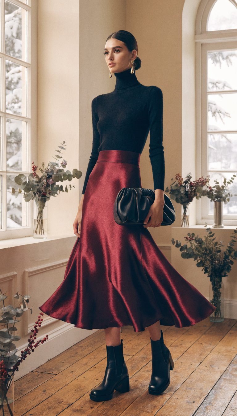 6. The Midi Skirt and Sweater Pairing That's Effortlessly Festive