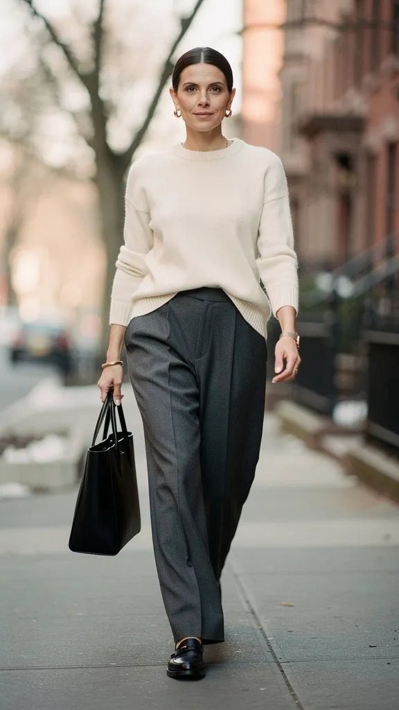 1. The Cashmere and Wide-Leg Trouser Combination That Screams Old Money