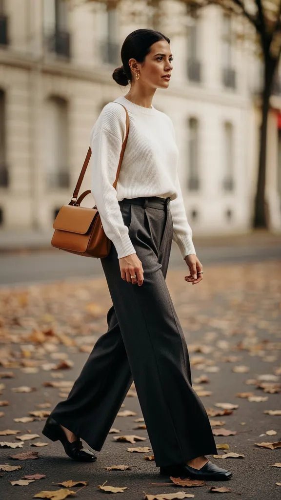 1. The Ivory Knit and Wide-Leg Trouser Foundation