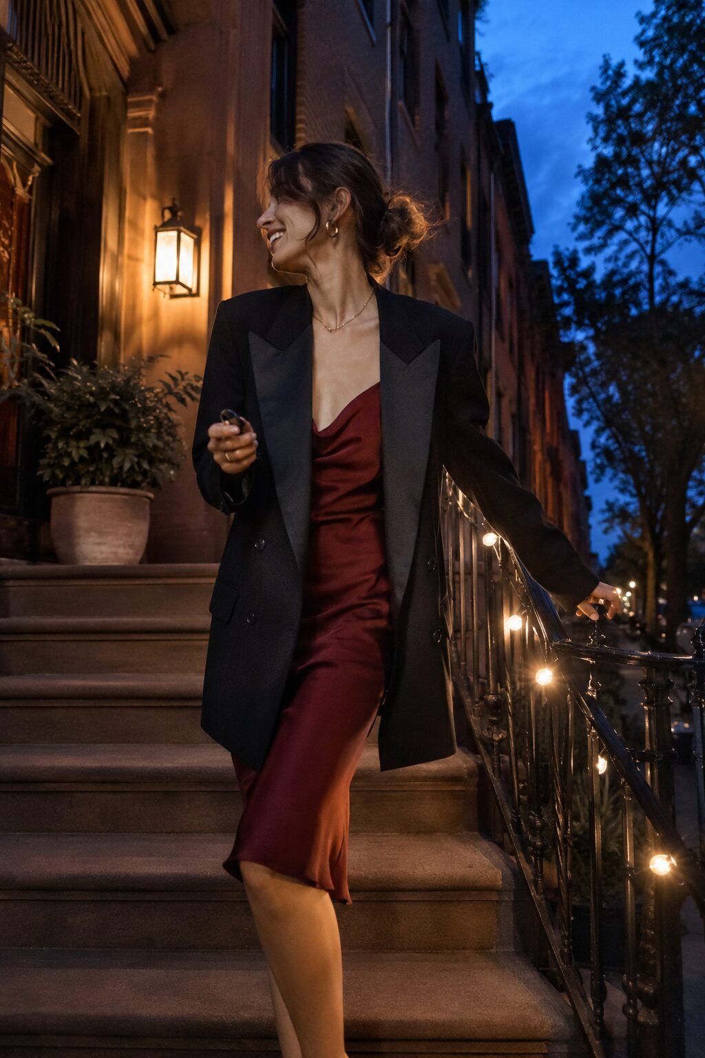 how to style a black blazer with a slip dress for an elevated Halloween party look