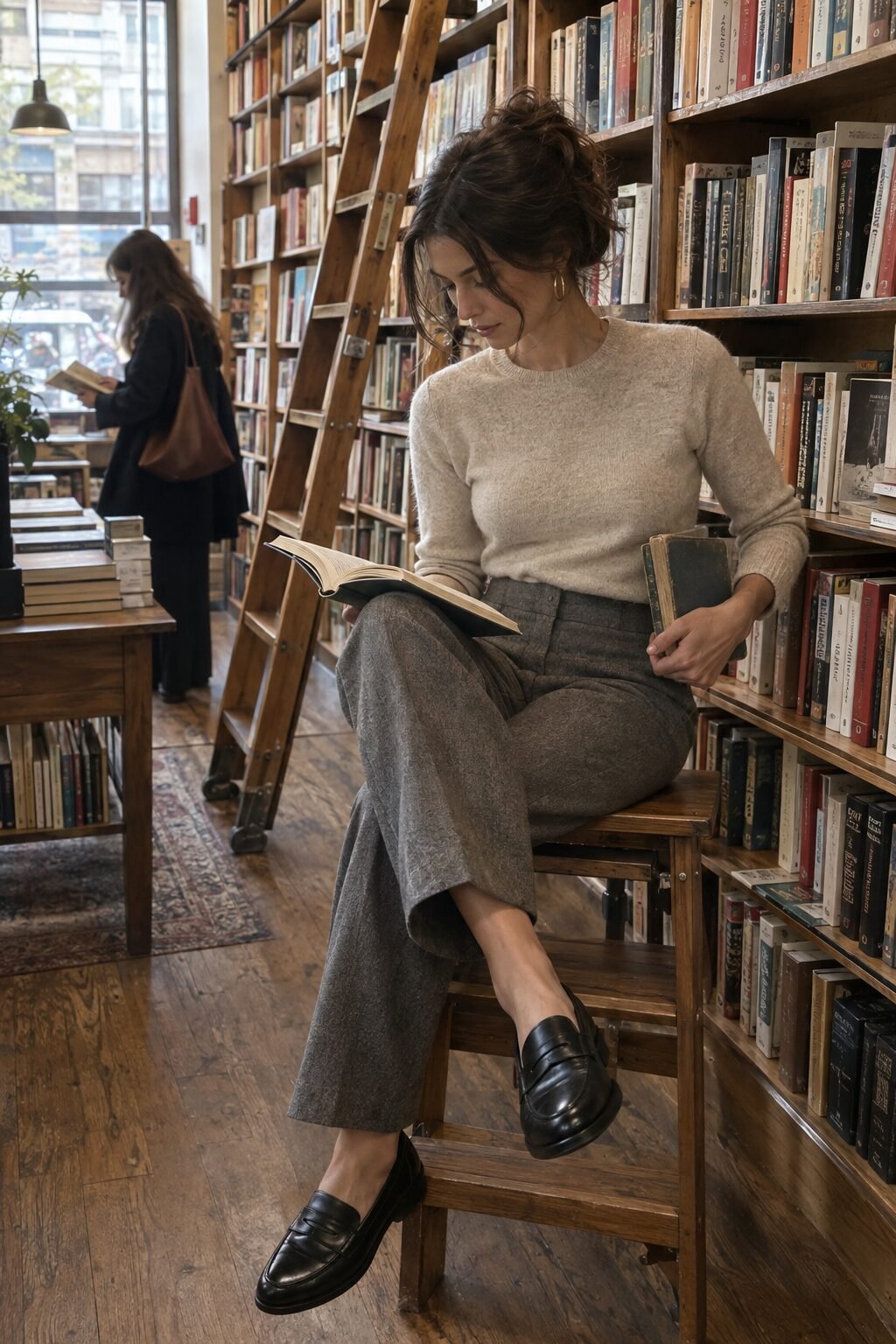 grey wool ankle-length tailored trousers for an old money style outfit
