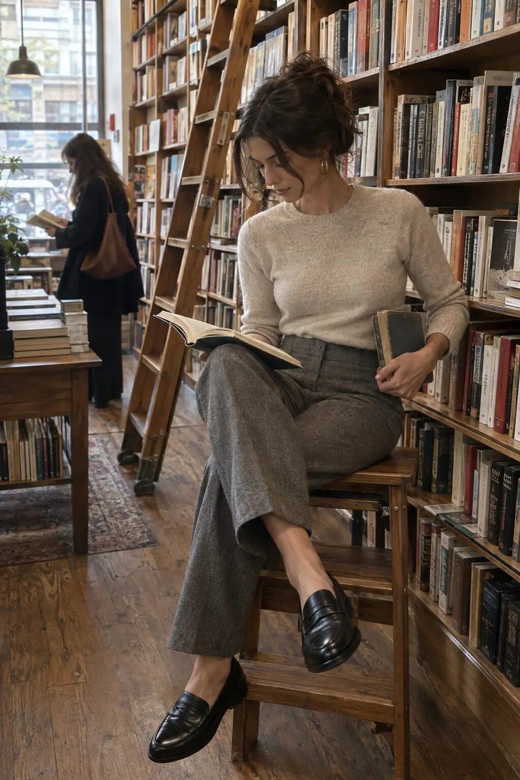 grey wool ankle-length tailored trousers for an old money style outfit