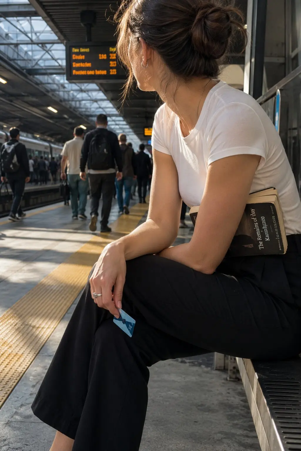 elegant outfits for running late: black wide-leg trouser and white fitted tee monochrome commuter outfit