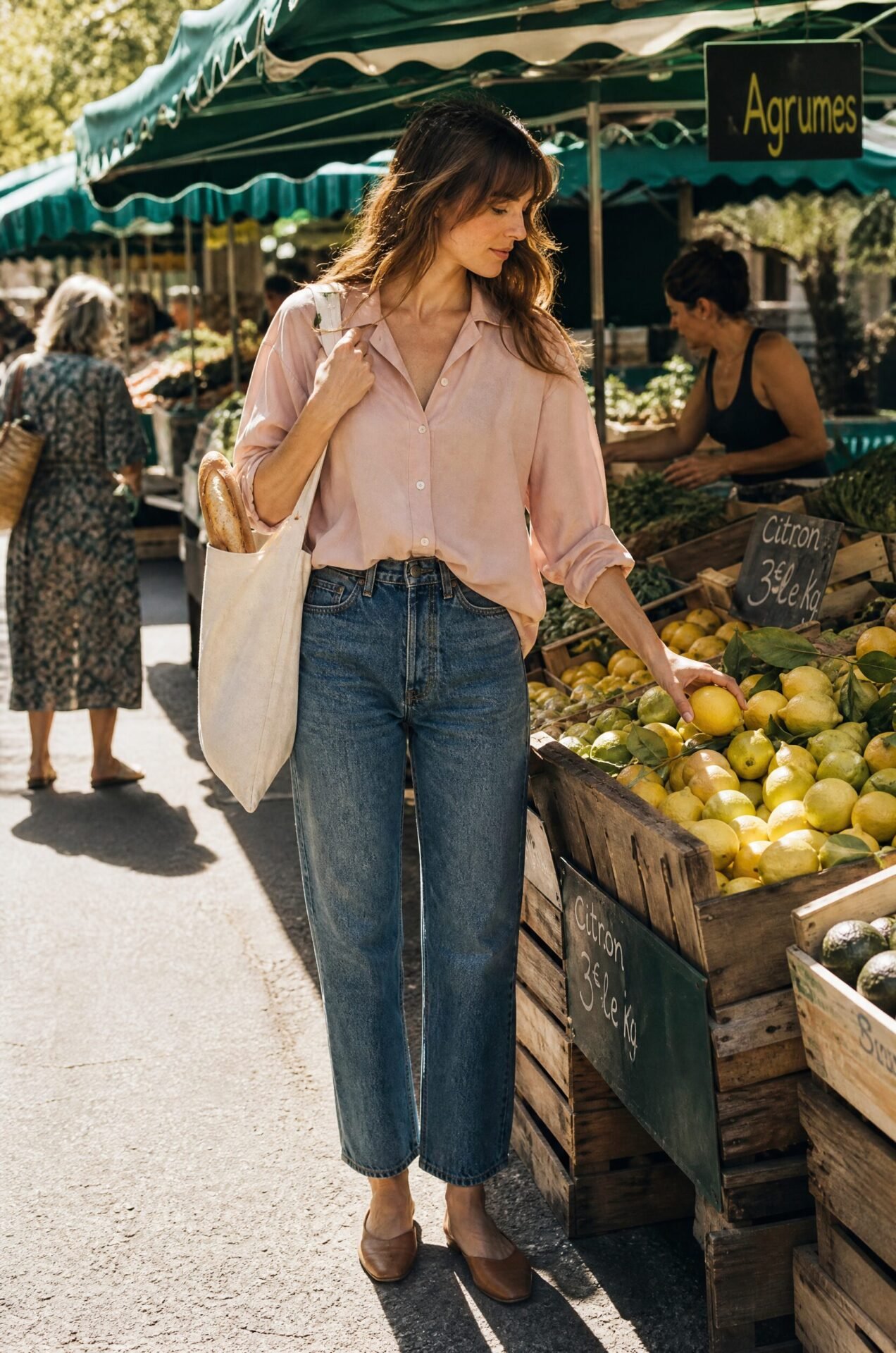 how to style a blush silk blouse with straight-leg jeans for the weekend
