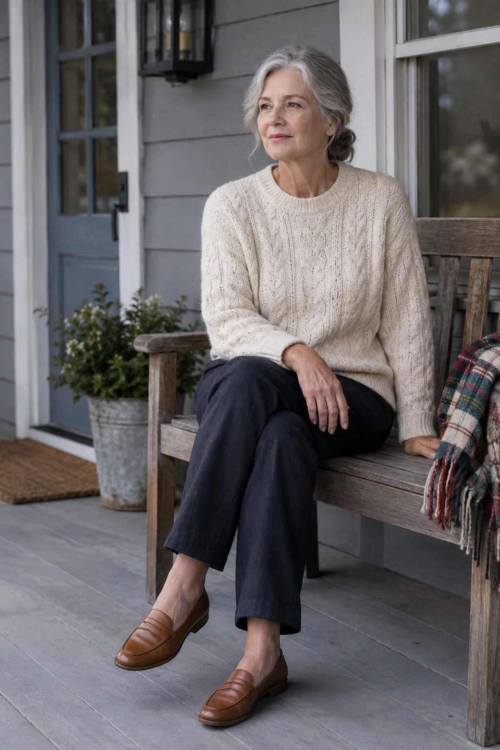 cognac leather loafer replacing a worn sneaker, fashion mistakes older women make fix
