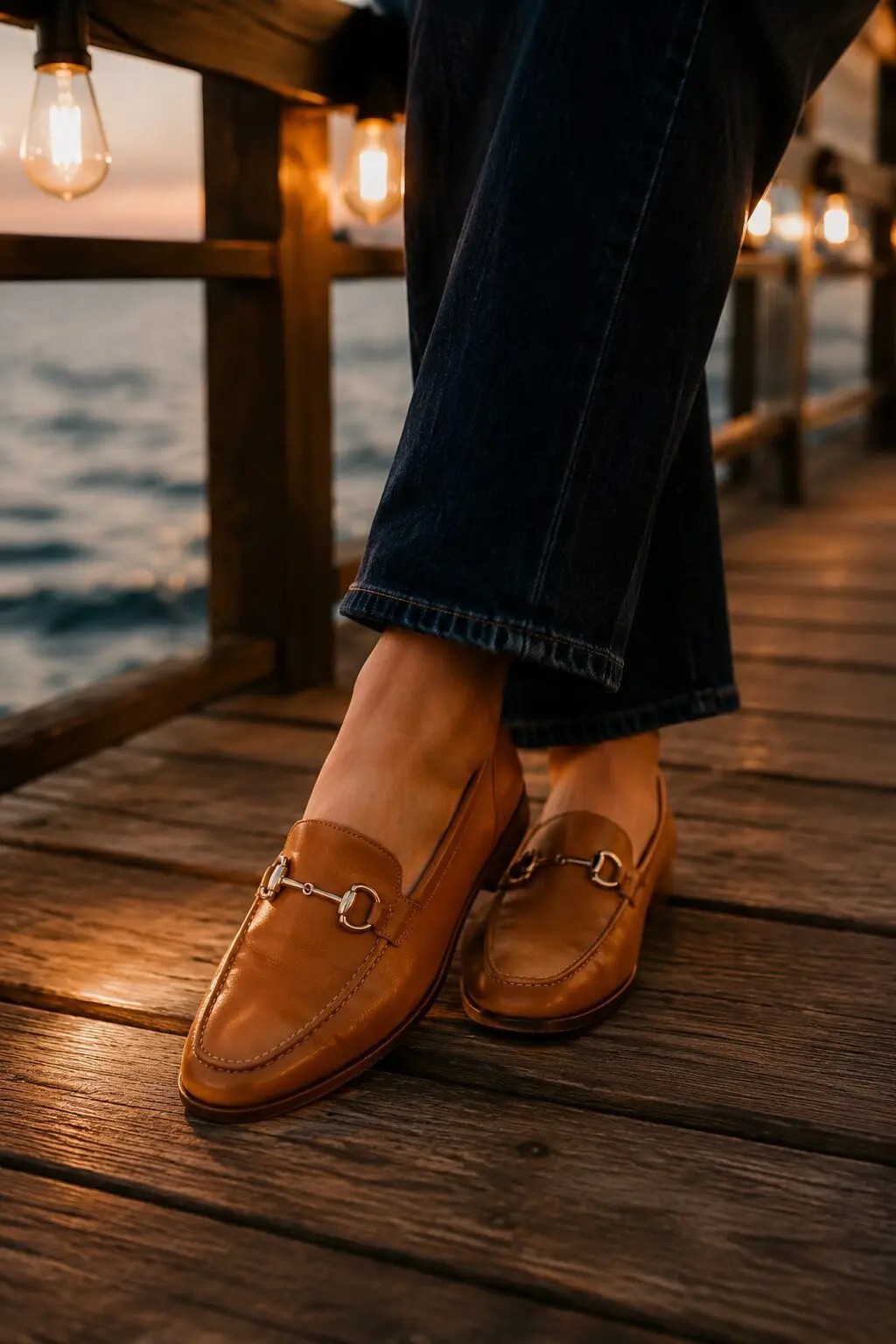 what to wear with brown loafers: cream blazer and straight-leg jeans dinner outfit