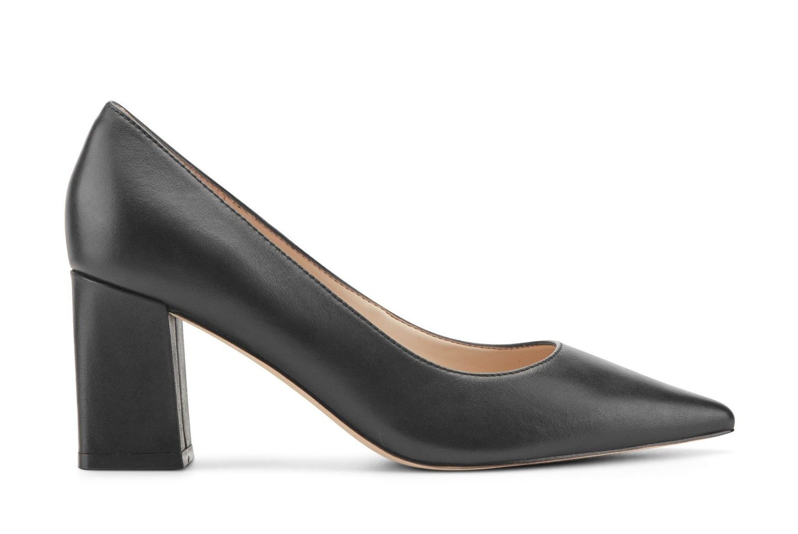 Zala Block Heel Pointy Toe Pump - Black Leather