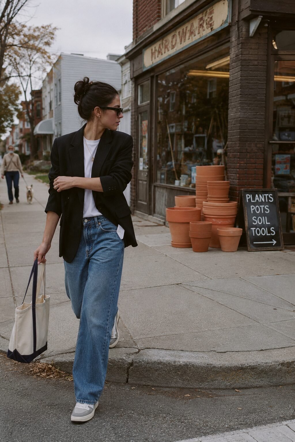 how to style a black blazer with straight-leg jeans for casual fall weekends