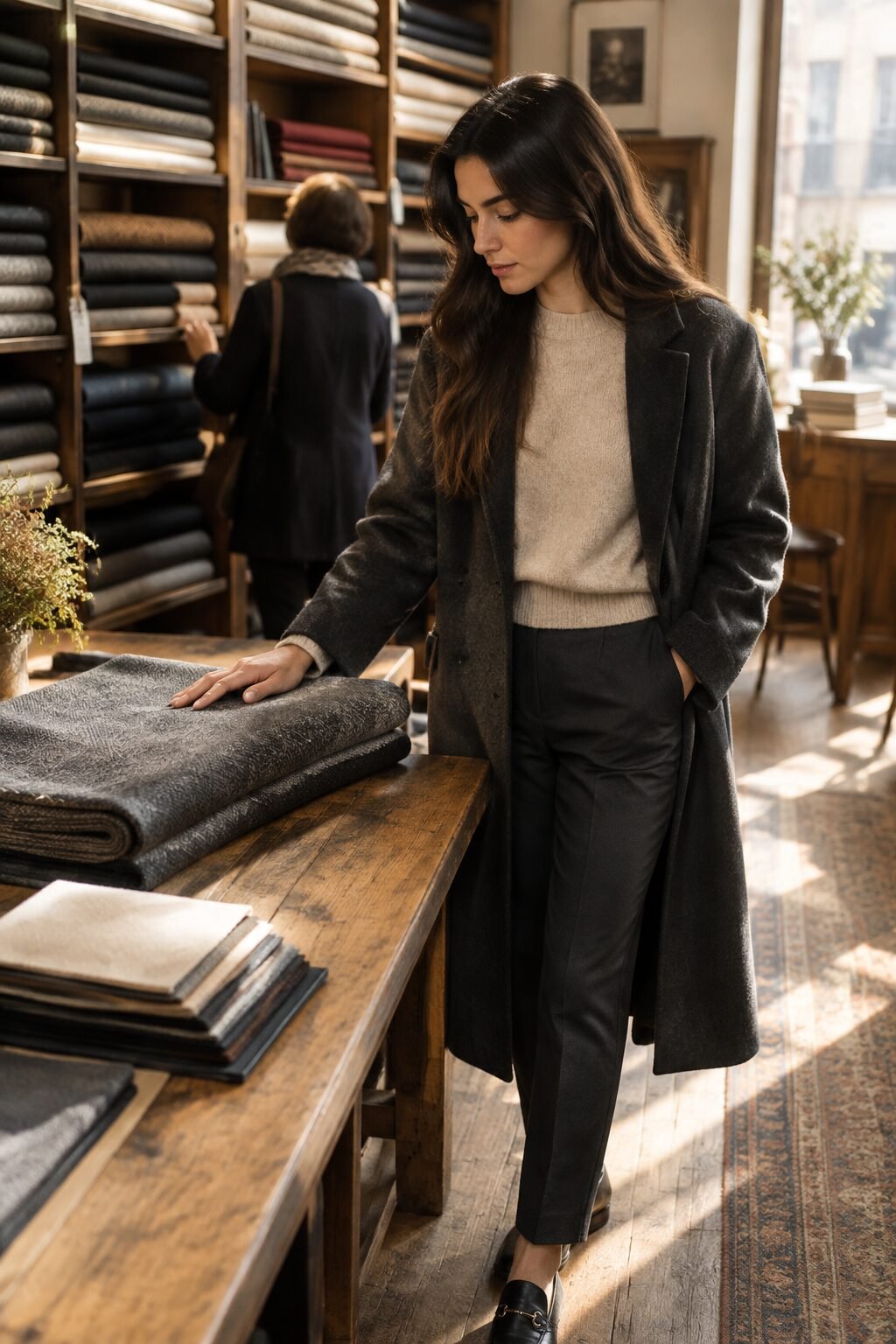 close-up of natural wool and cashmere fabric texture, old money style materials