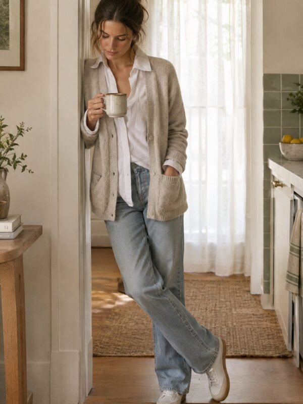 How to style a white button-down with a cardigan for the weekend