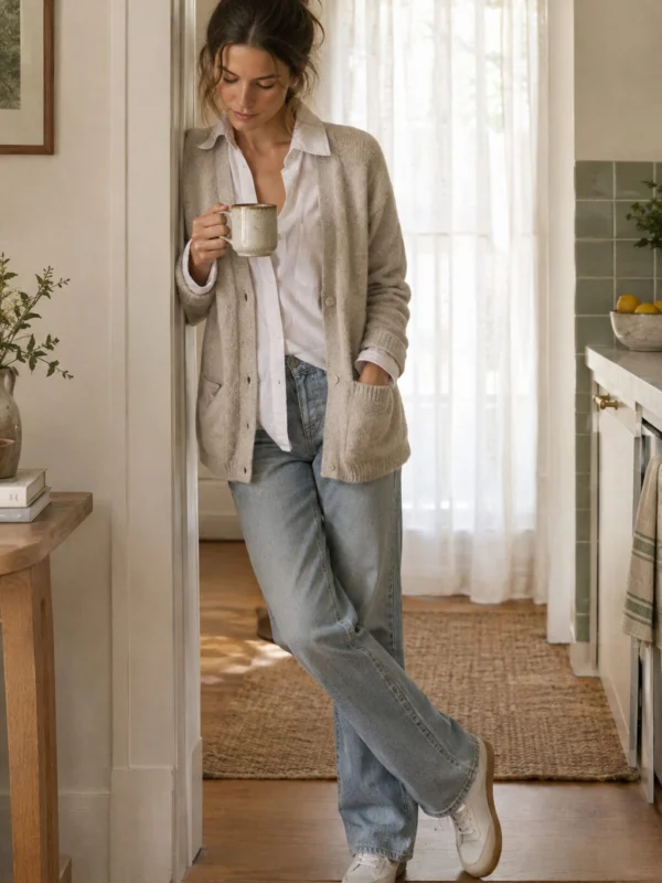 How to style a white button-down with a cardigan for the weekend