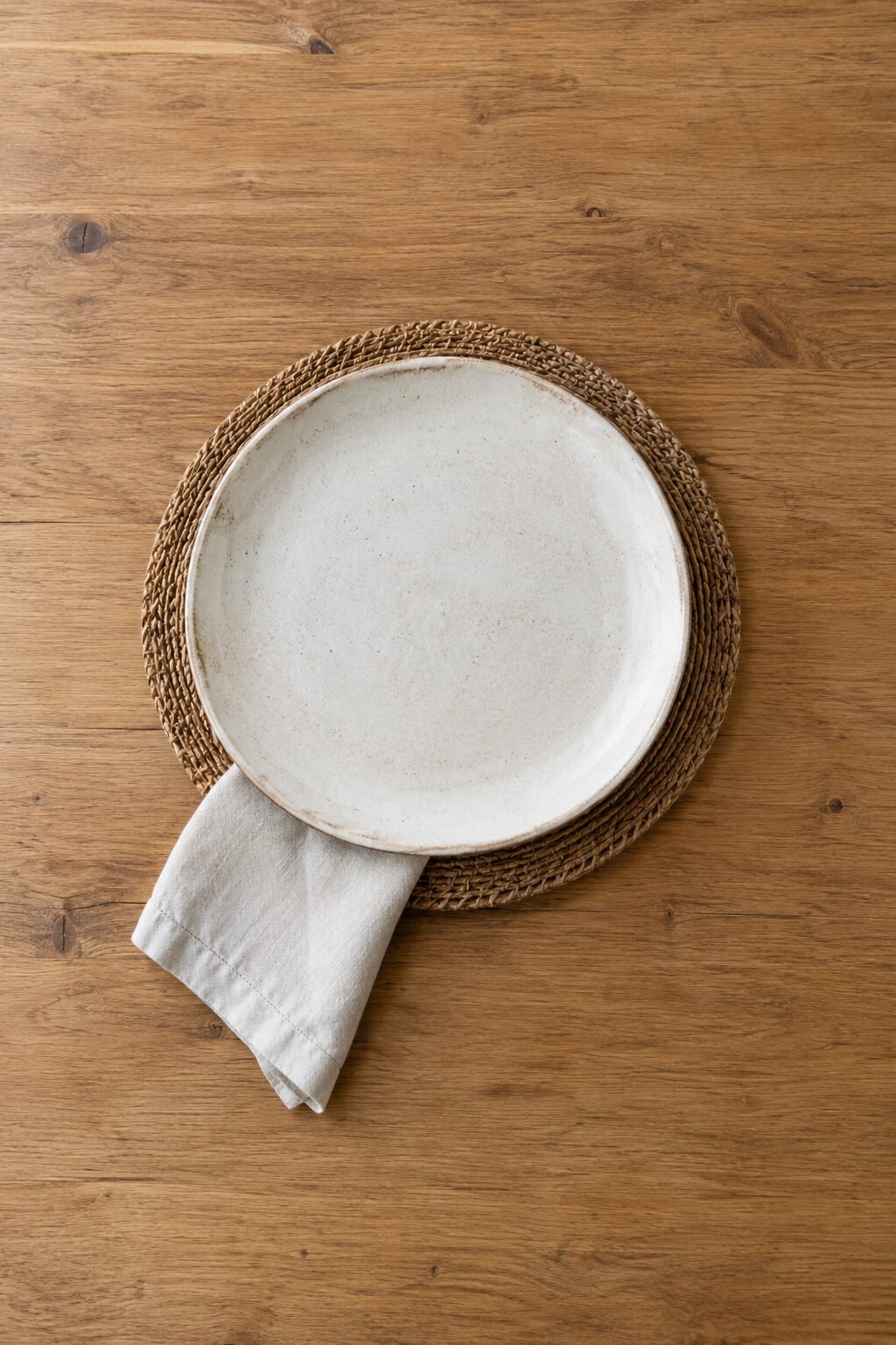 simple white dinner plate and charger on an elegant holiday table setting