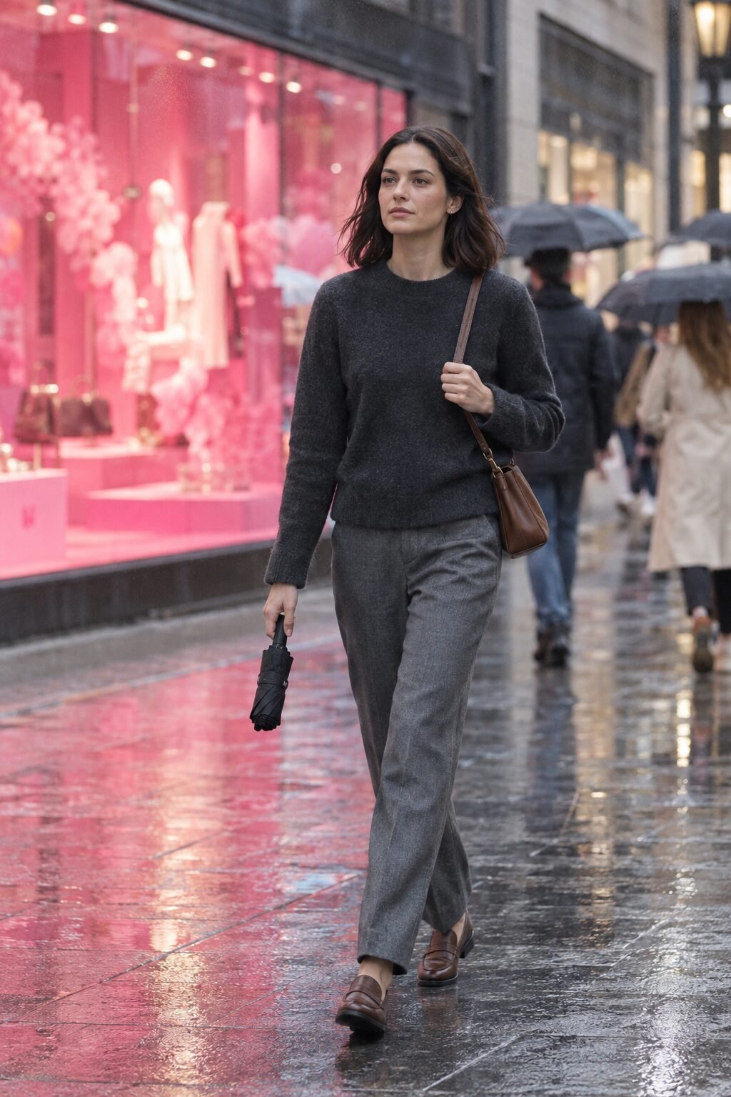 woman in a timeless neutral outfit that ignores trends, classy and understated