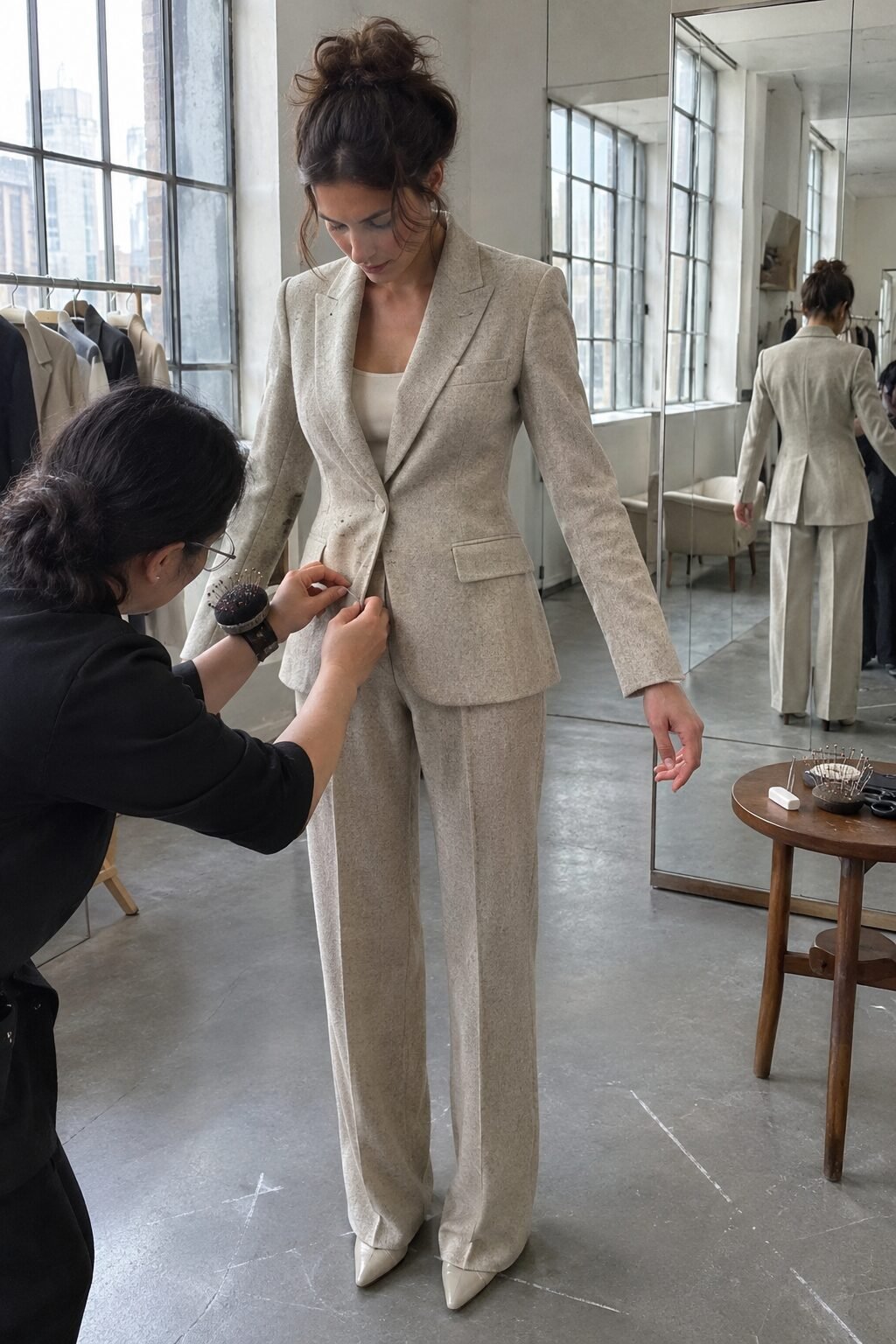 close-up of a tailored blazer hem and fit, old money style tailoring