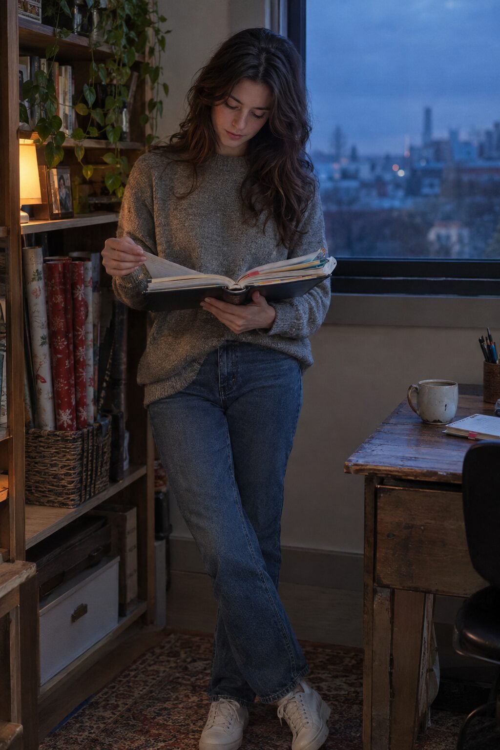 woman reviewing a notebook list of past Christmas gifts given to family and friends