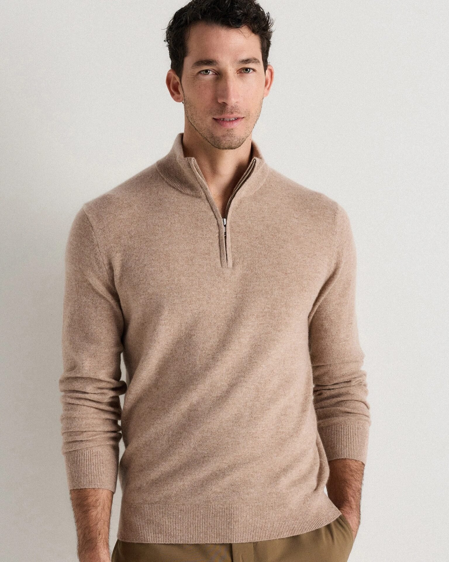 Mongolian Cashmere Quarter Zip Sweater (Oatmeal)