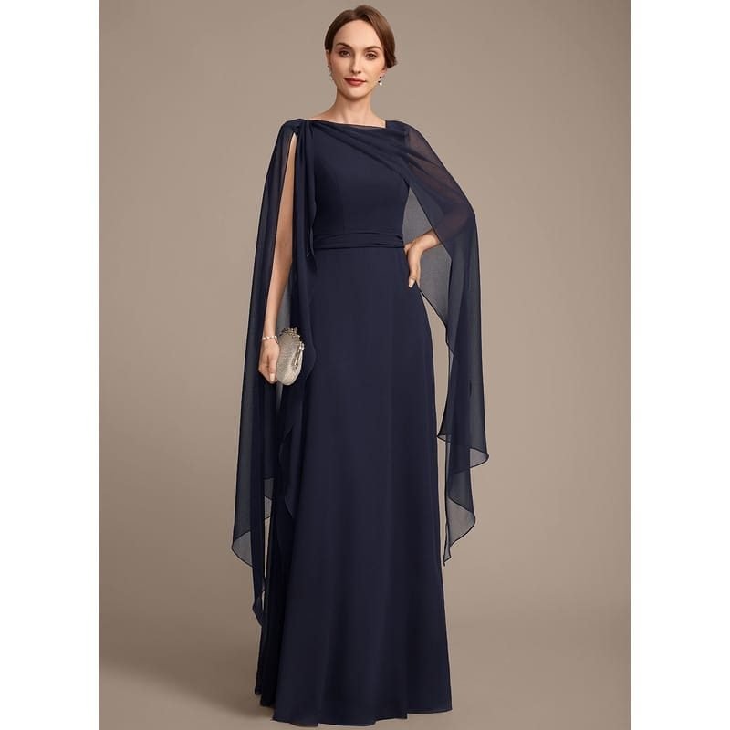 Lokelani A-line Scoop Floor-Length Chiffon Mother of the Bride Dress With Bow Pleated