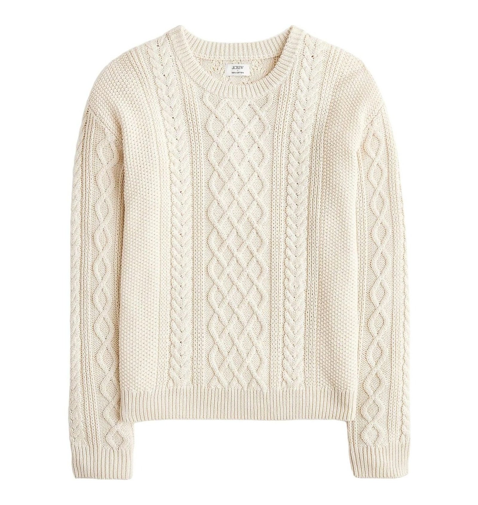 100% Cotton Cable Crewneck Sweater (Ivory)