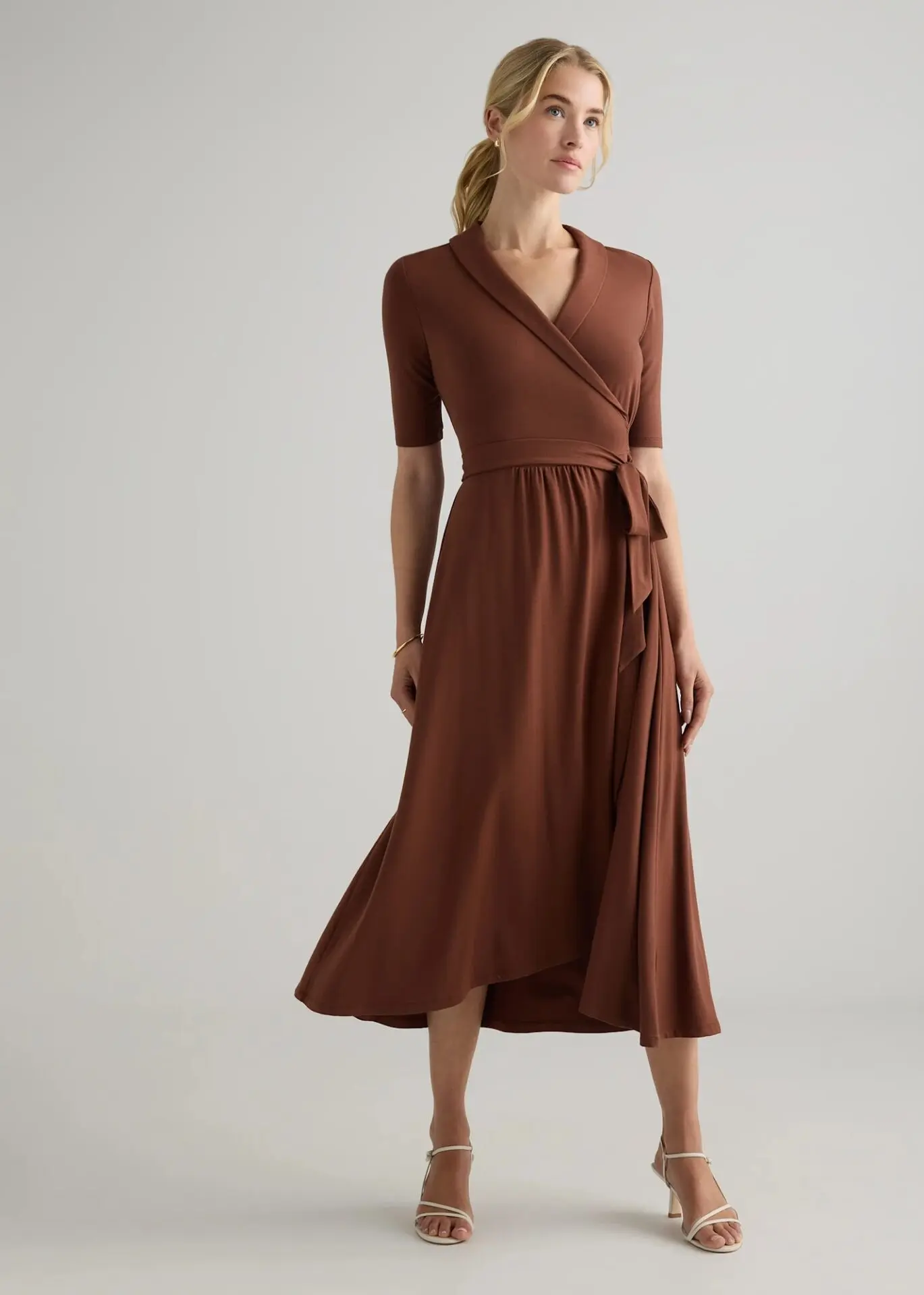 Tencel Jersey Midi Wrap Dress (Brown)