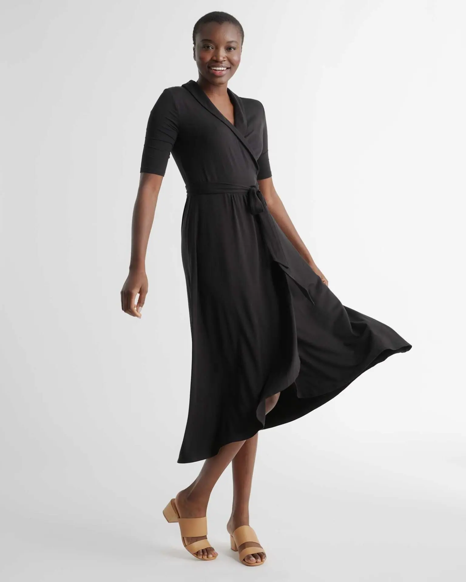 Tencel Jersey Midi Wrap Dress (Black)