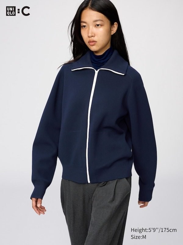 Washable Milano Ribbed Full-Zip Cardigan (Navy)