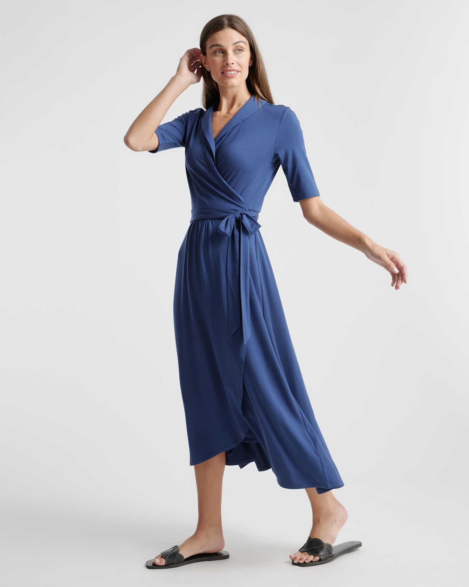 Tencel Jersey Midi Wrap Dress (Navy)