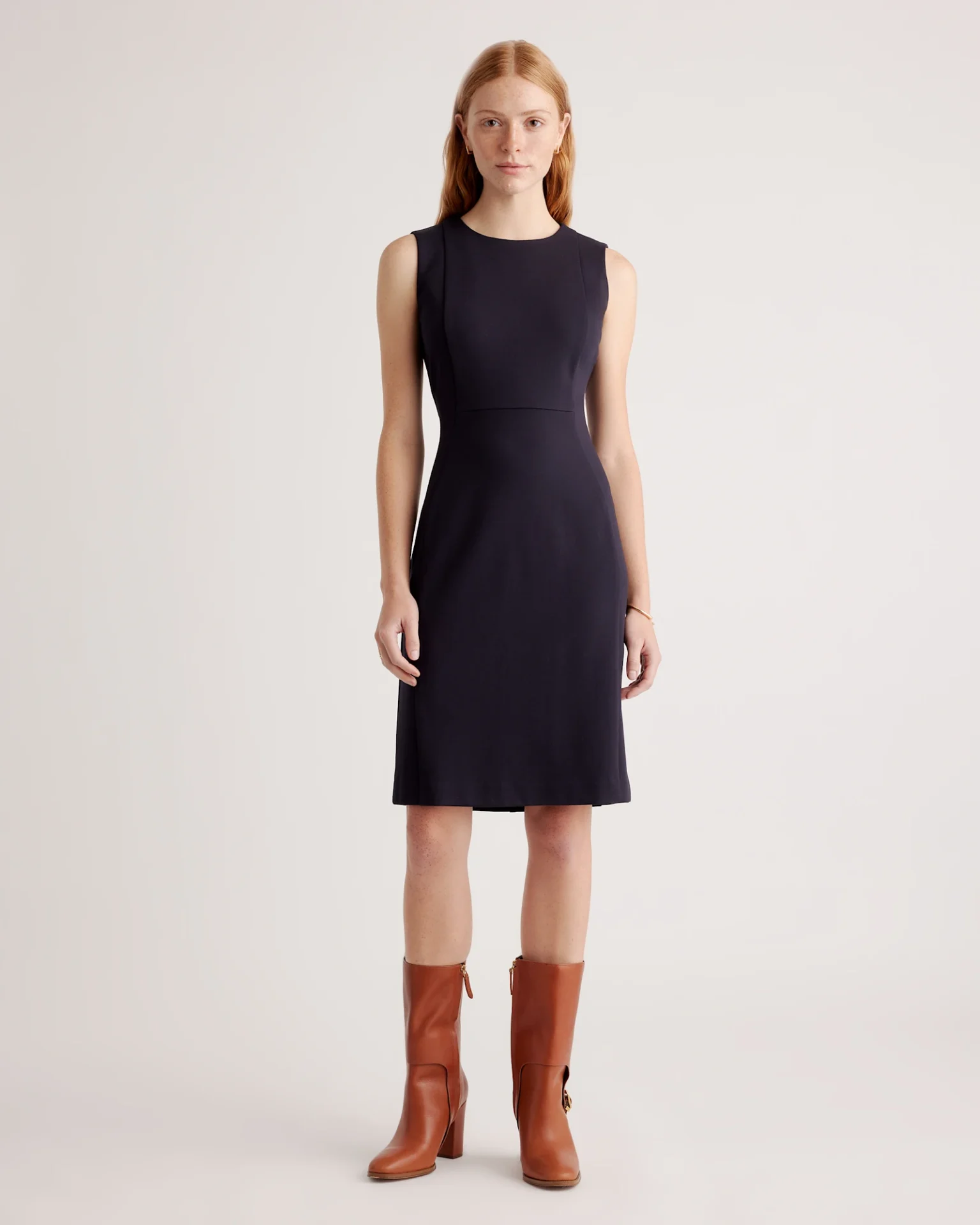 Ultra-Stretch Ponte Sleeveless Dress (Navy)