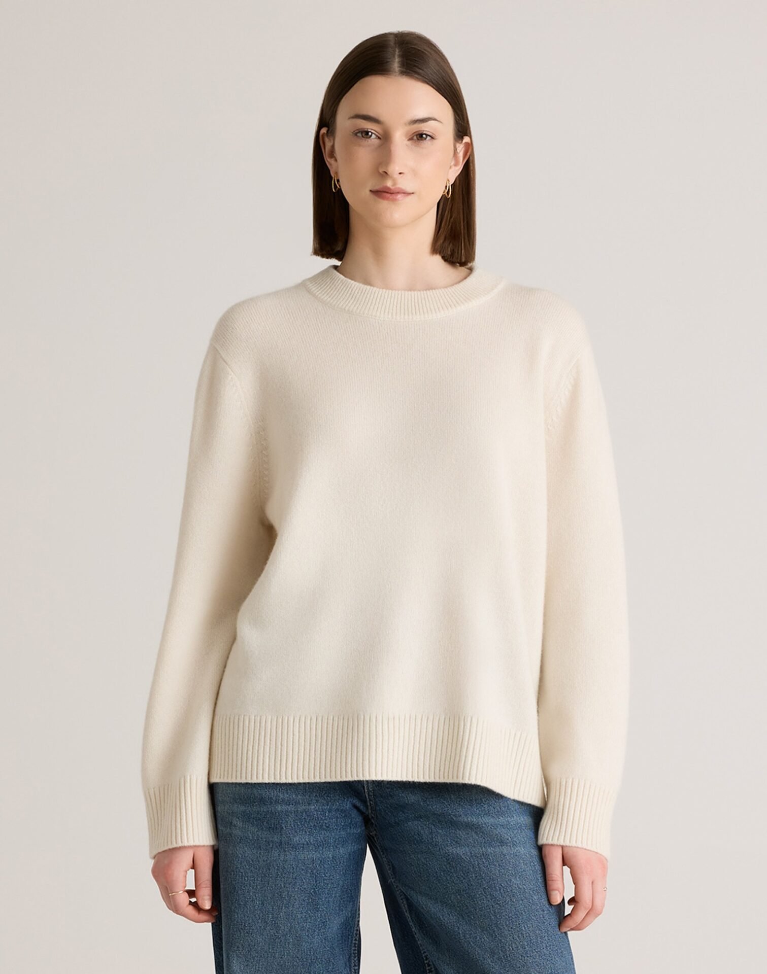 Mongolian Cashmere Oversized Crewneck Sweater (Ivory)