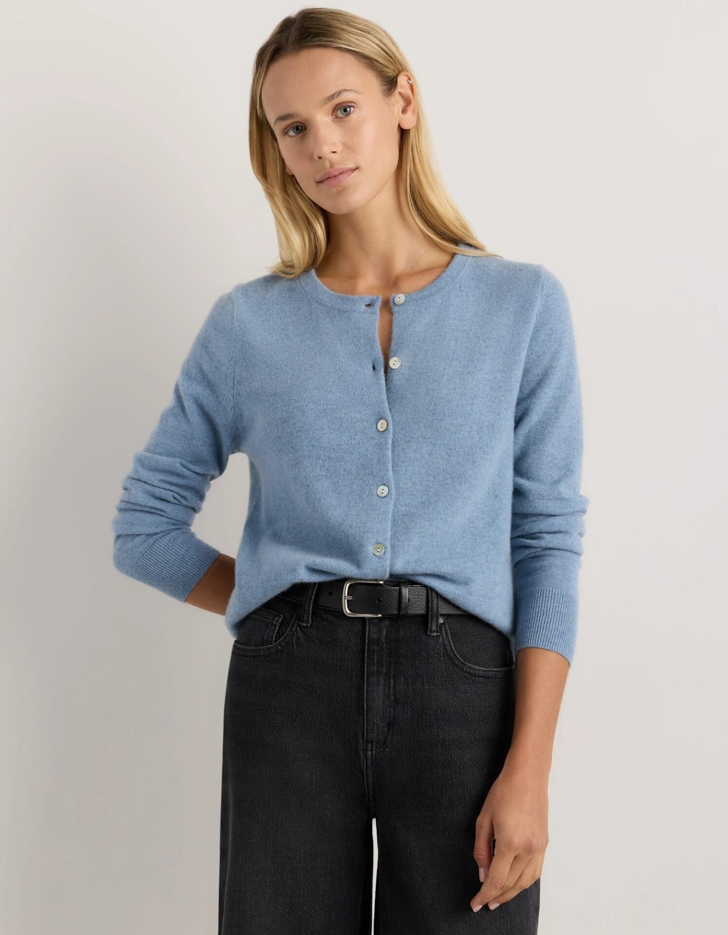 Mongolian Cashmere Cardigan Sweater (Faded Denim)