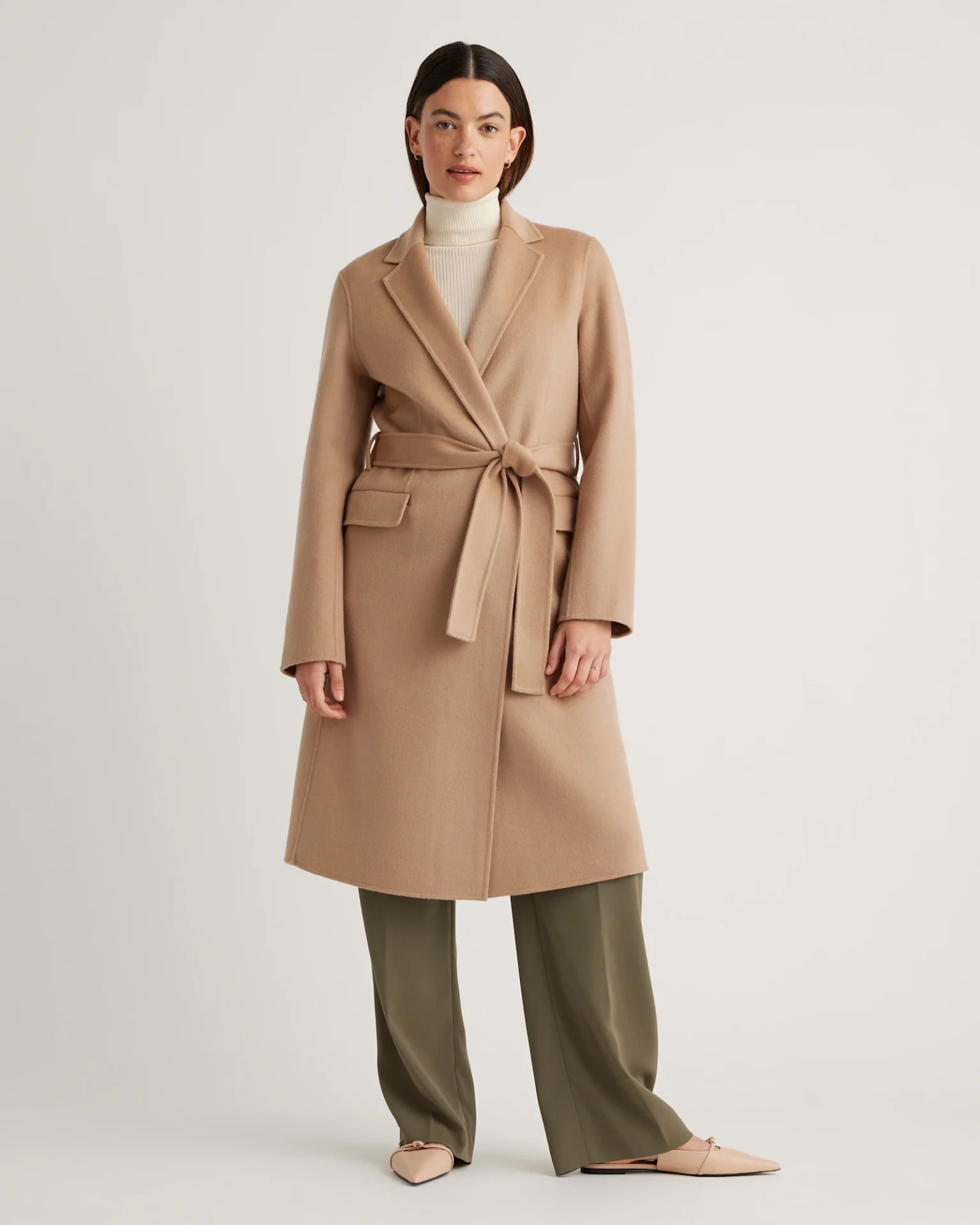 100% Mongolian Cashmere Double-Faced Wrap Coat