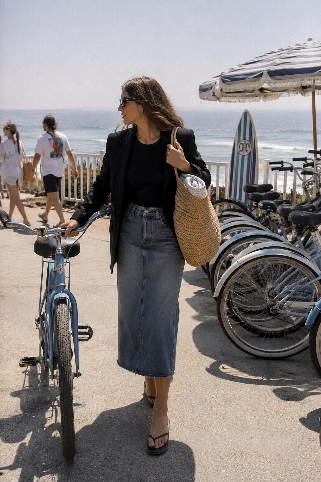 how to style a black blazer with a denim skirt for easy fall weekend errands