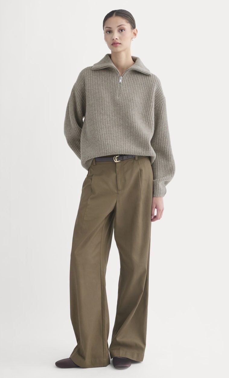 The Half-Zip Sweater in Luxe Merino (Heather Soft Taupe)