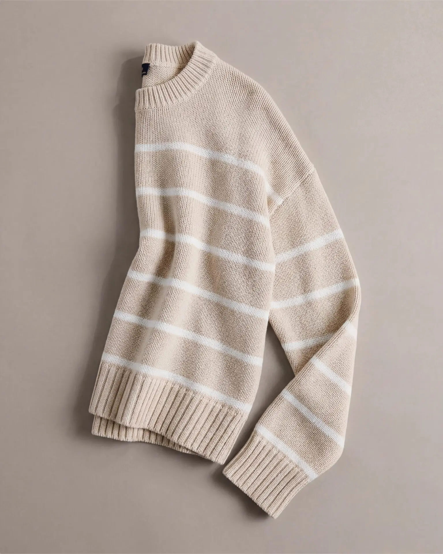 100% Organic Cotton Striped Crew Sweater (Speckled Beige/Ivory)