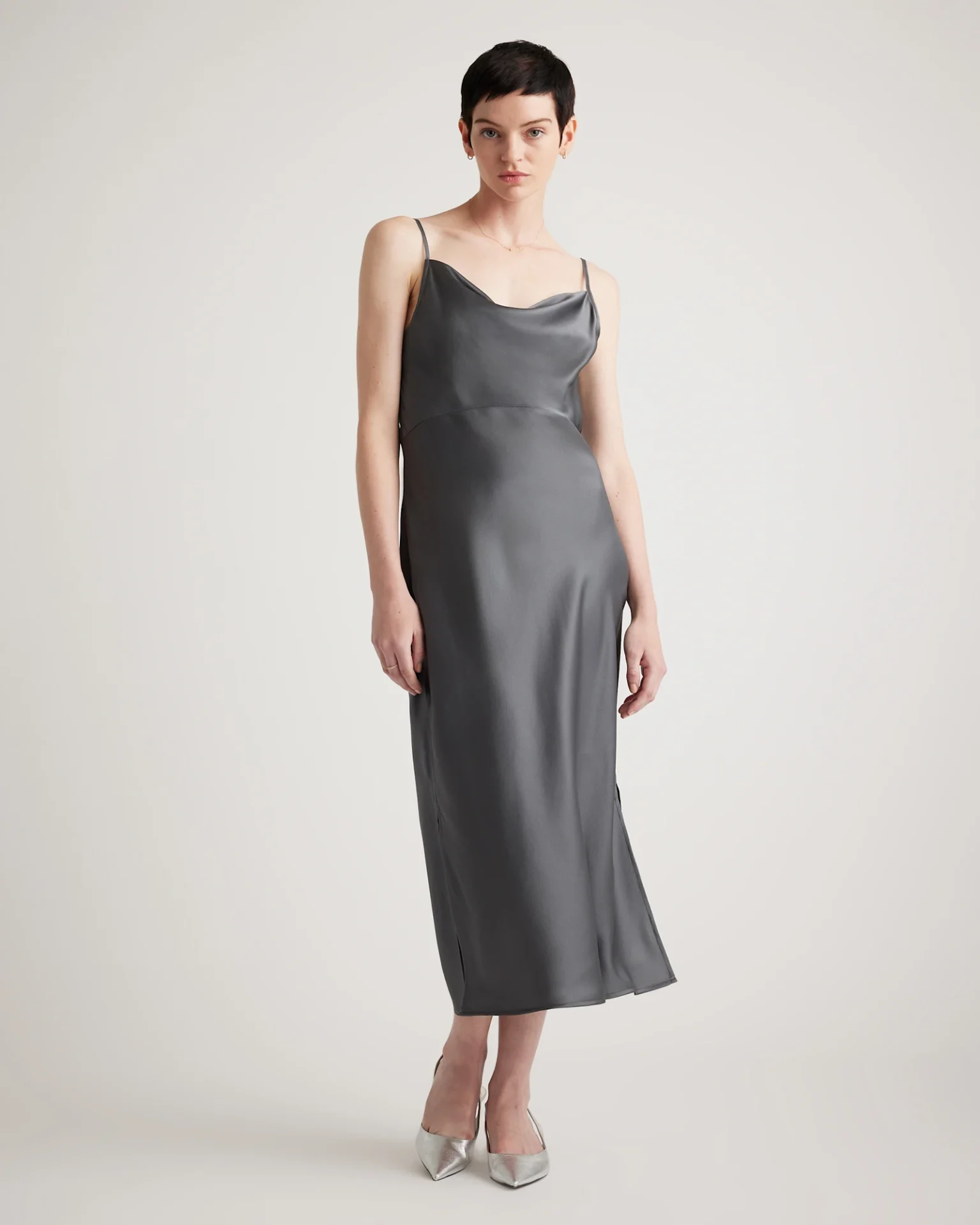 100% Washable Silk Cowl Neck Slip Dress (Lava Smoke)