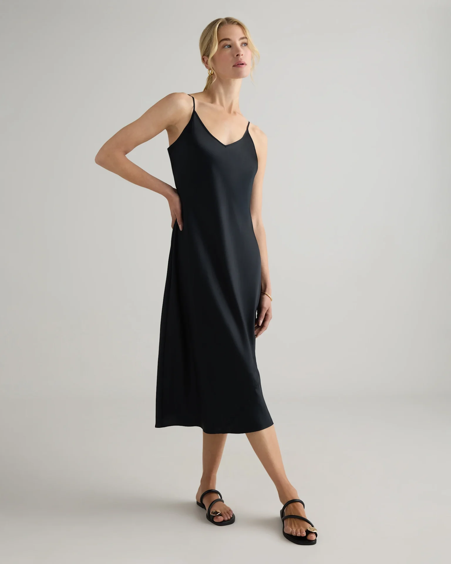 100% Washable Silk Slip Dress (Black)