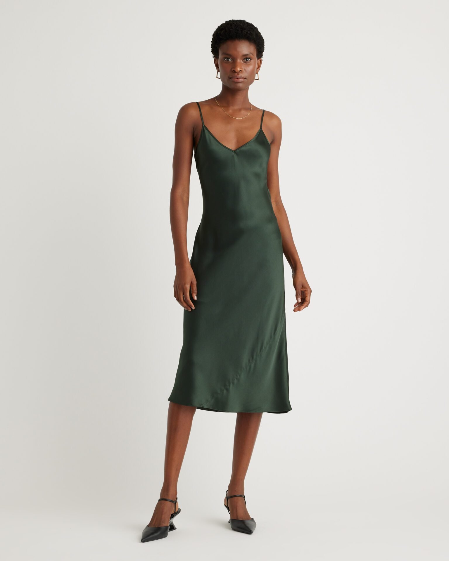 100% Washable Silk Slip Dress (Forest Green)