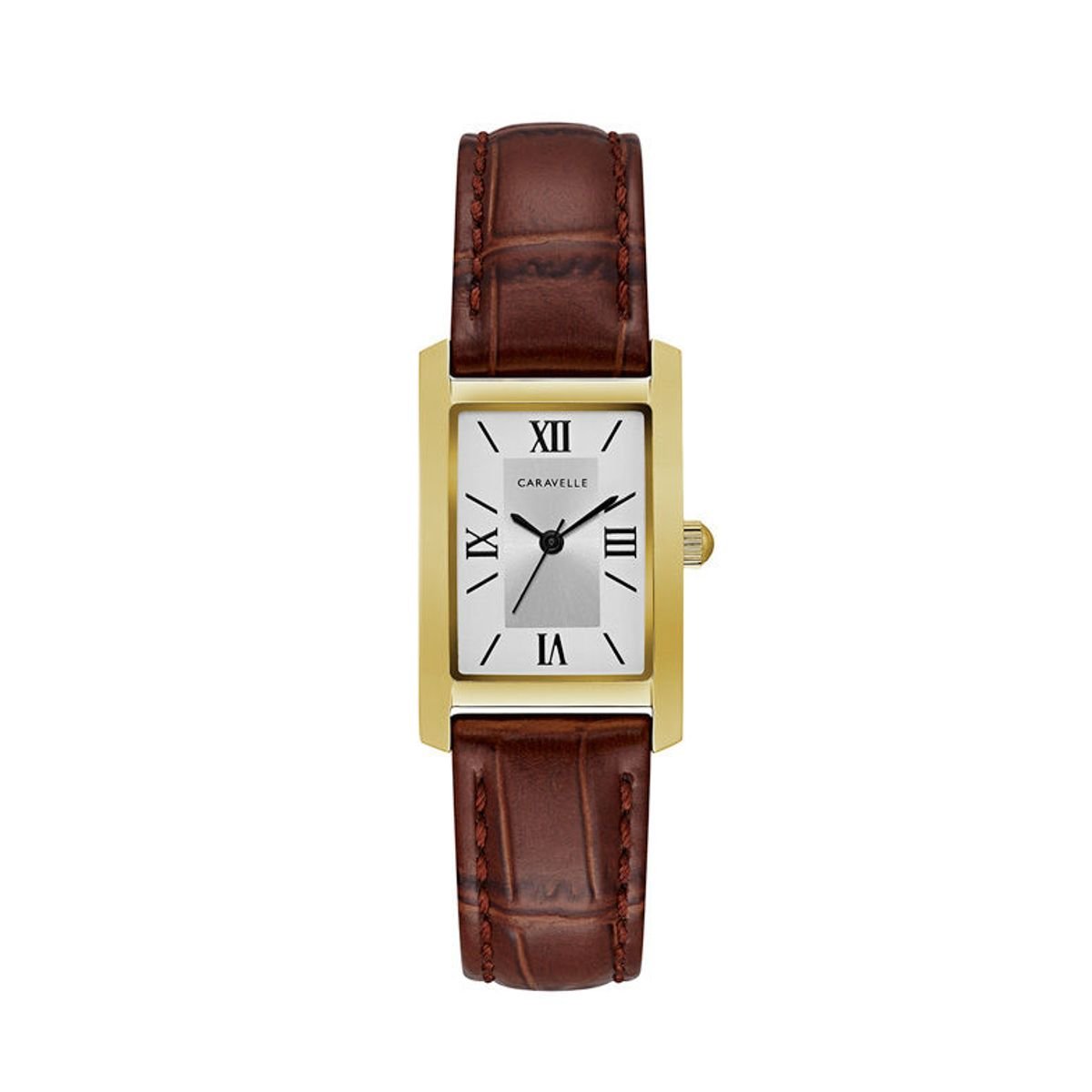 Gold Tone Strap Watch with Rectangular Silver Tone Dial