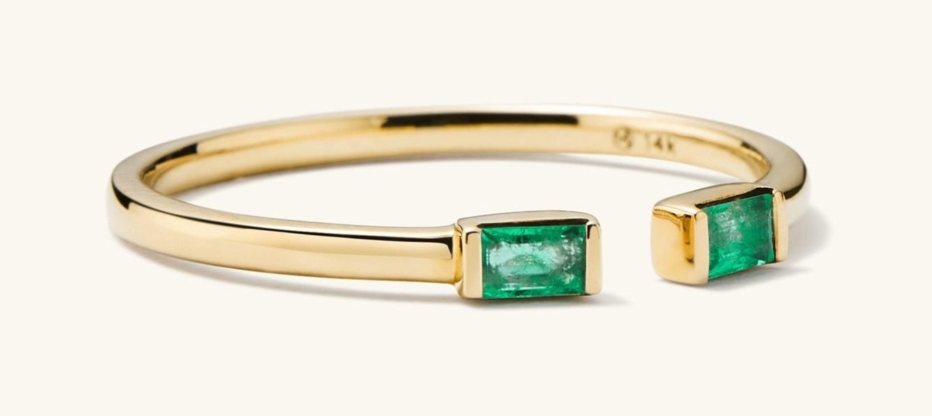 Baguette Emerald Open Ring